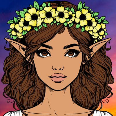 realistic female elf with flower crown