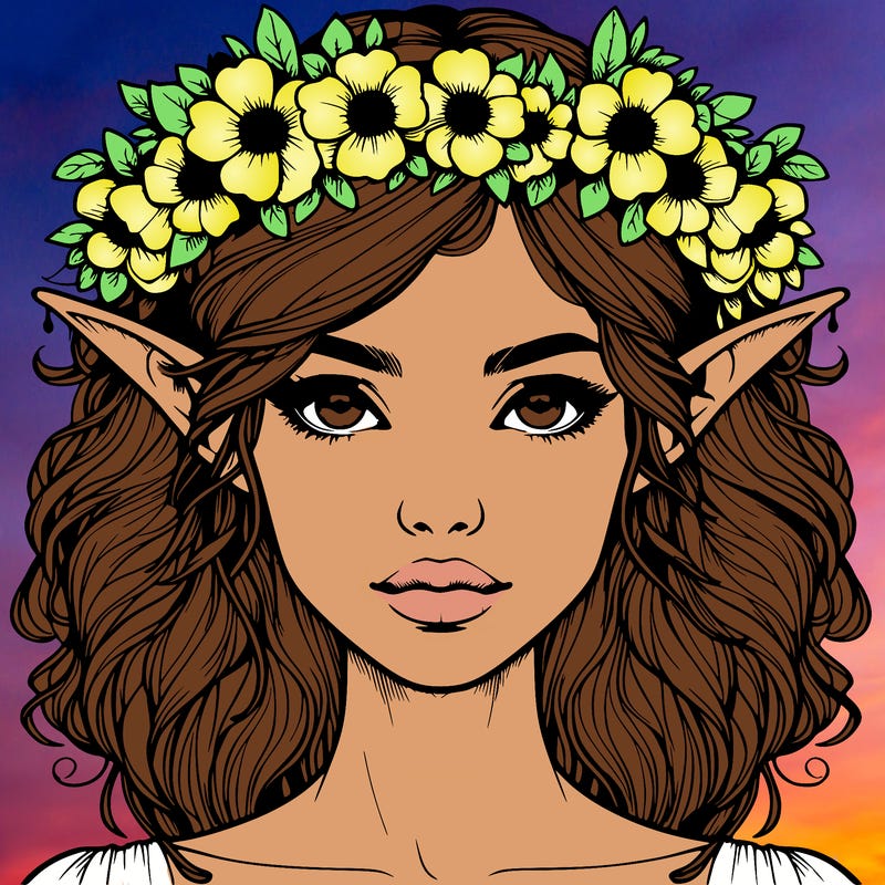 realistic female elf with flower crown