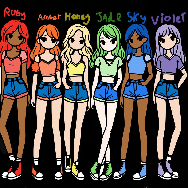 a group of girls wearing crop tops and shorts