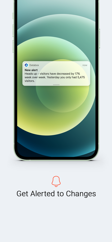 Smartphone notification showing a Databox alert for key metric changes.