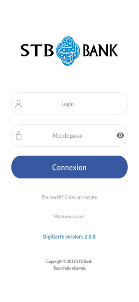 DigiCarte - Schermata di login dell'app di mobile banking DigiCarte di STB Bank
