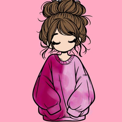 girl with baggy sweatshirt and messy bun