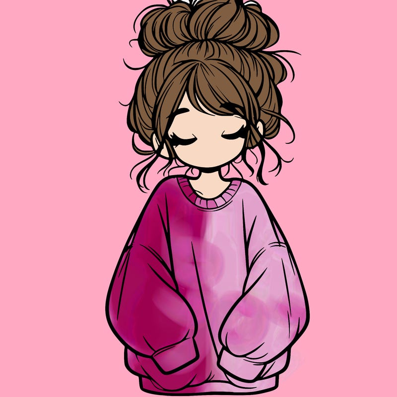 girl with baggy sweatshirt and messy bun