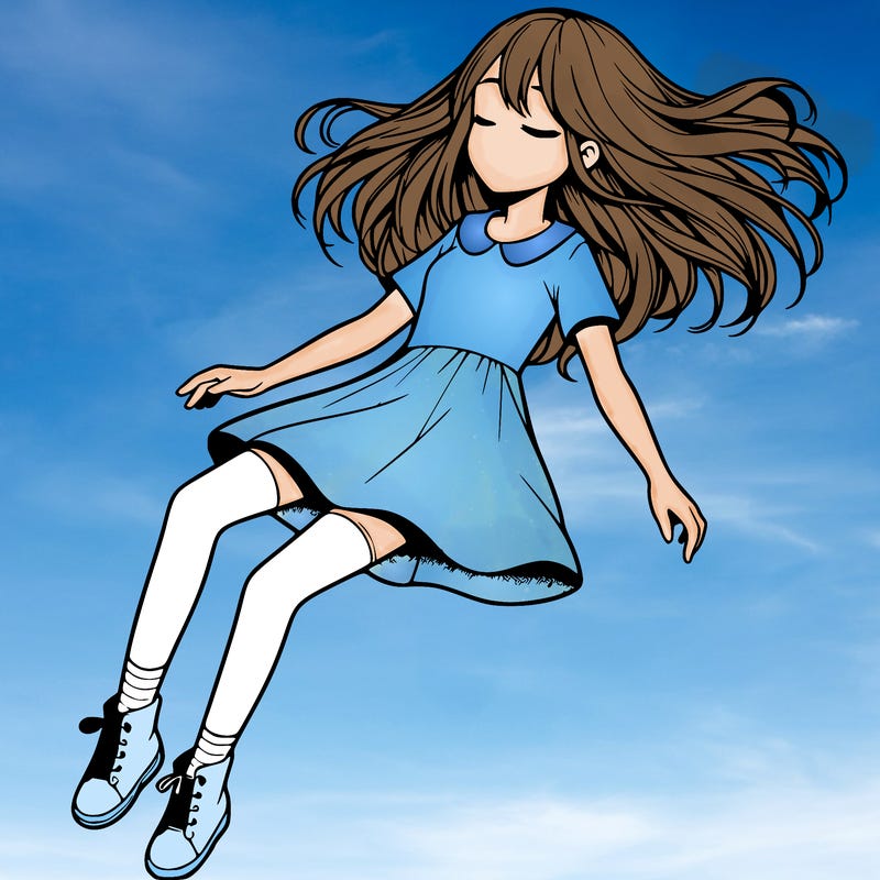 realistic girl floating