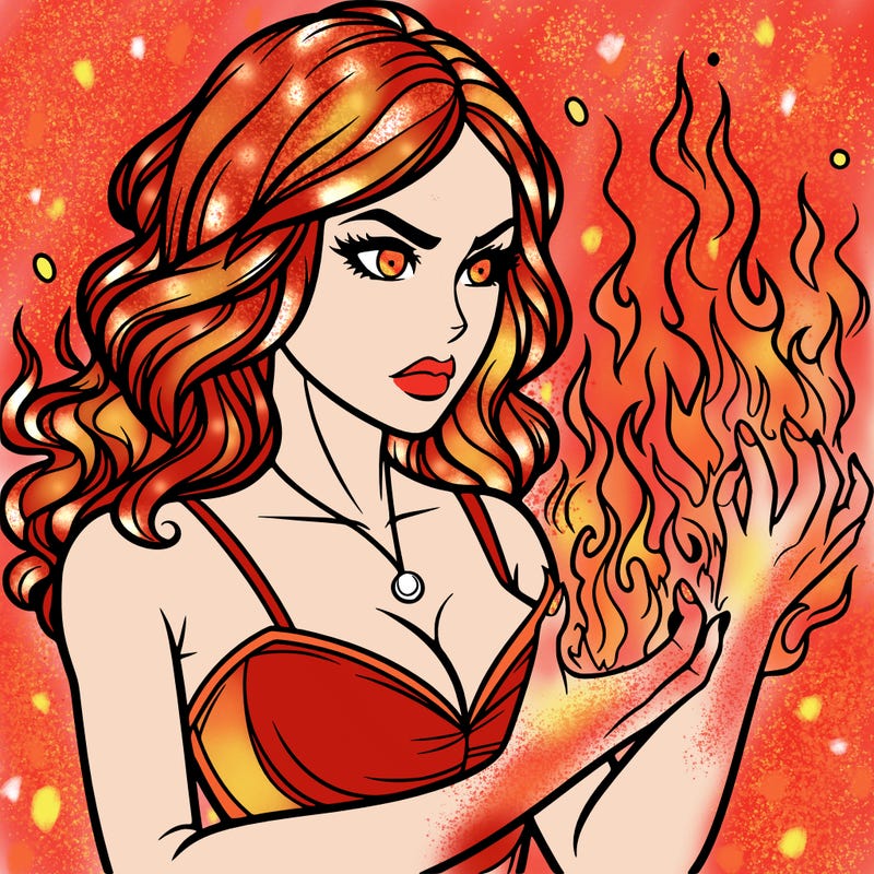a realistic woman having the power of fire