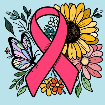 cancer awareness symbol with flowers and butterflies