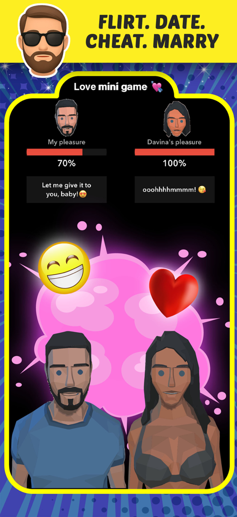 Enclaver - Life Simulator - A screen from the Enclaver Life Simulator app showing a love mini game with character relationship choices.
