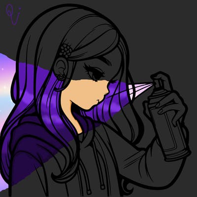 a realistic girl spray painting