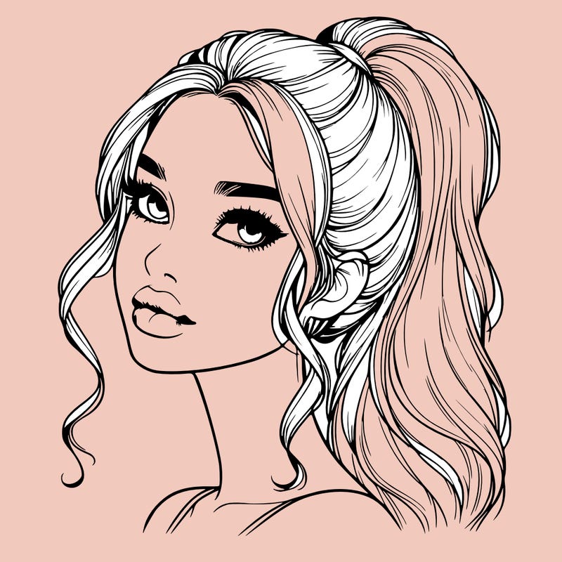 realistic girl with a ponytail on her hair and lips