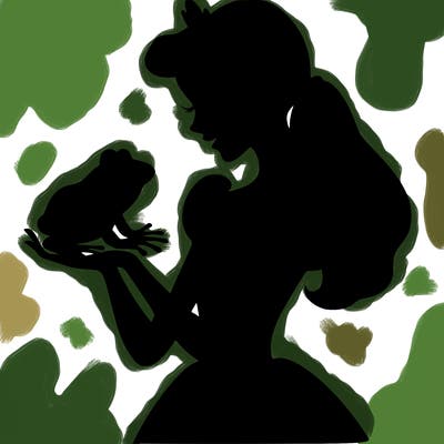 a shadow of a princess holding a frog realistic