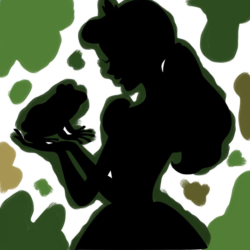 a shadow of a princess holding a frog realistic