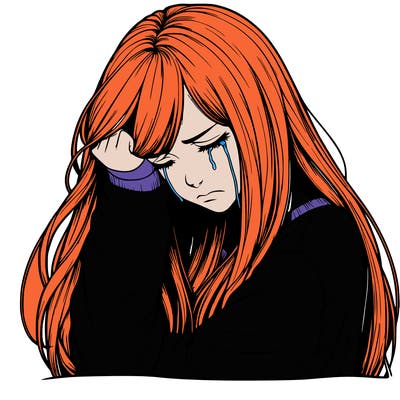 realistic depressed girl with long hair crying