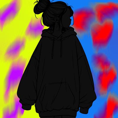 realistic girl with a oversized sweatshirt on and a bun