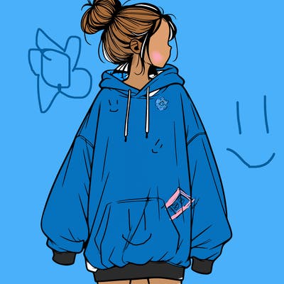 realistic girl with a oversized sweatshirt on and a bun