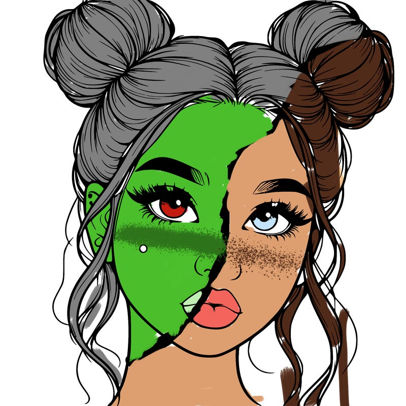 realistic girl with two buns on her hair and lips