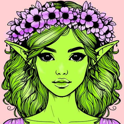 realistic female elf with flower crown