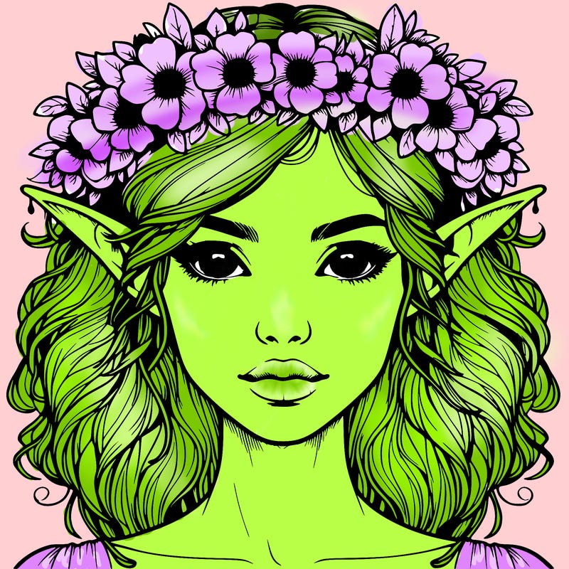 realistic female elf with flower crown
