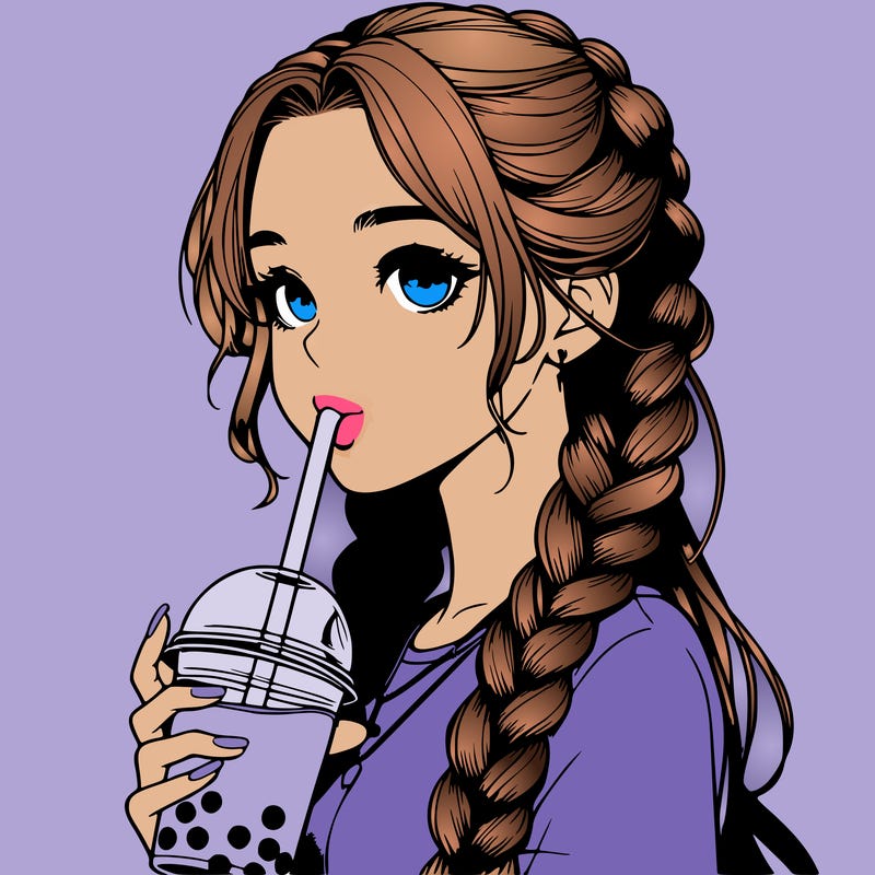 realistic girl with braided hair drinking boba
