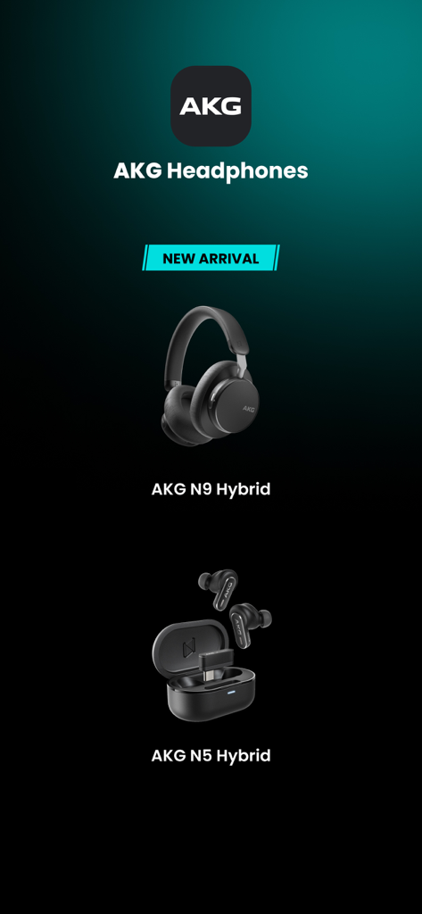 AKG Headphones app showcasing the new N9 Hybrid and N5 Hybrid models