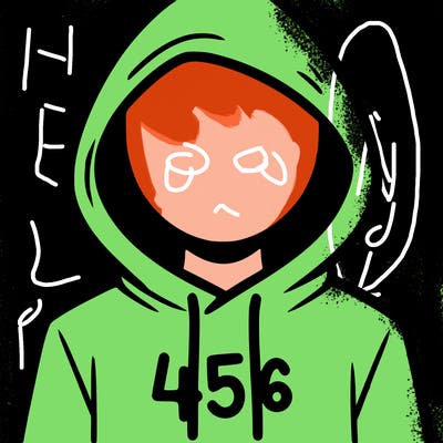 a person with non face waering a hoodie with a 456 symbol
