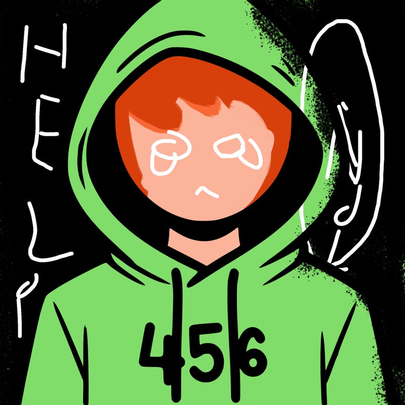 a person with non face waering a hoodie with a 456 symbol