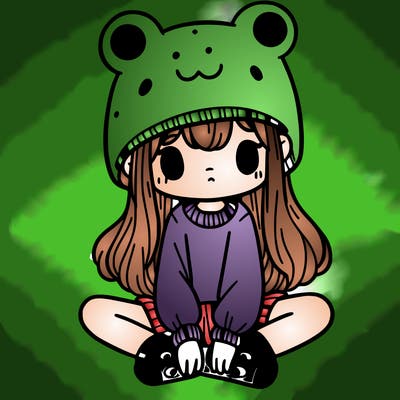 a girl wearing a frog hat and some frog socks