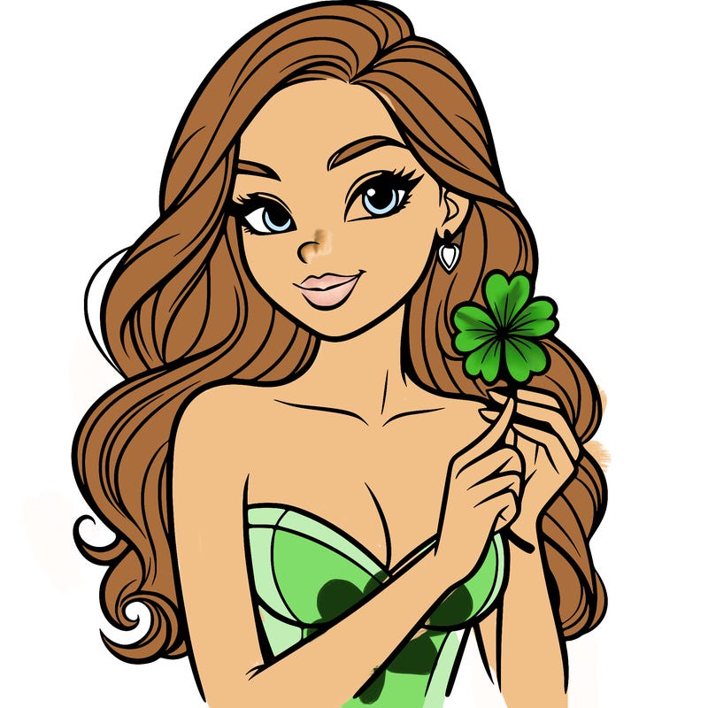 beautiful woman  carrying a clover