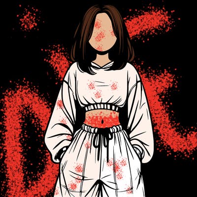 realistic girl faceless with baggy pants and a crop top