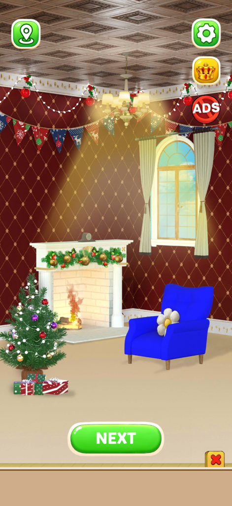 Home Makeover Tidy ASMR - Un acogedor salón decorado para Navidad con un árbol e chimenea en un juego de renovación del hogar