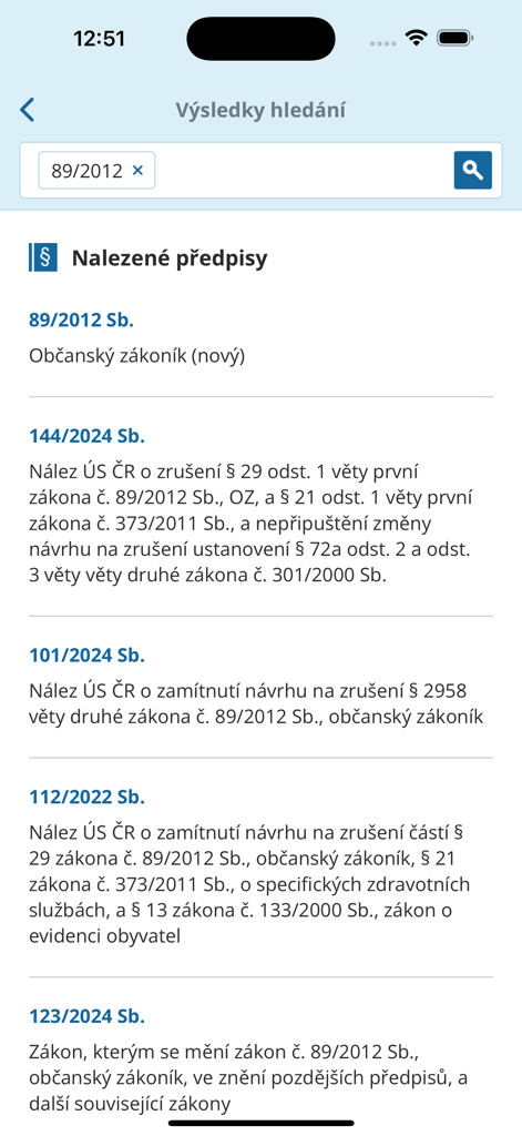 Zákony pro lidi - Zakony pro lidiアプリでのチェコ民法89/2012の検索結果。