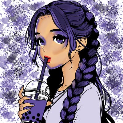 realistic girl with braided hair drinking boba