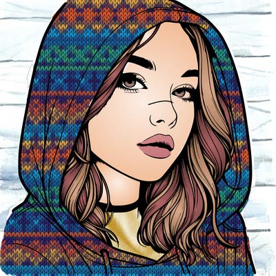 realistic girl with hood on