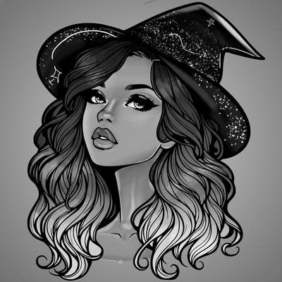 realistic witch girl with wavy hair and lips