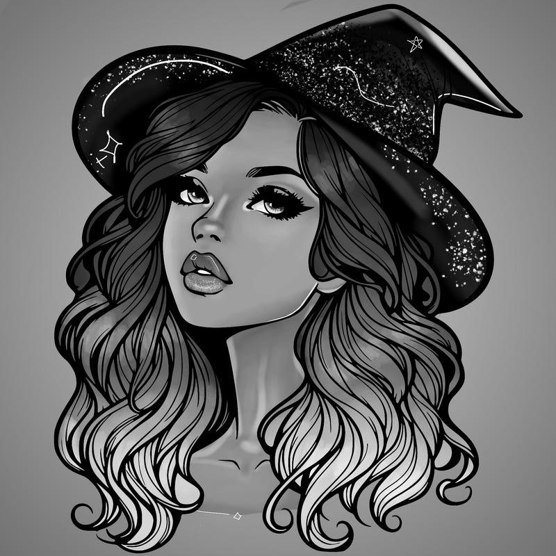 realistic witch girl with wavy hair and lips