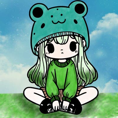 a girl wearing a frog hat and some frog socks