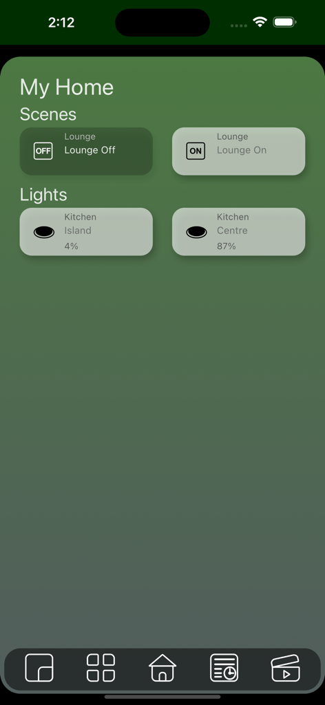 CTC SpaceLogic - CTC SpaceLogic app home dashboard with scene and light control widgets