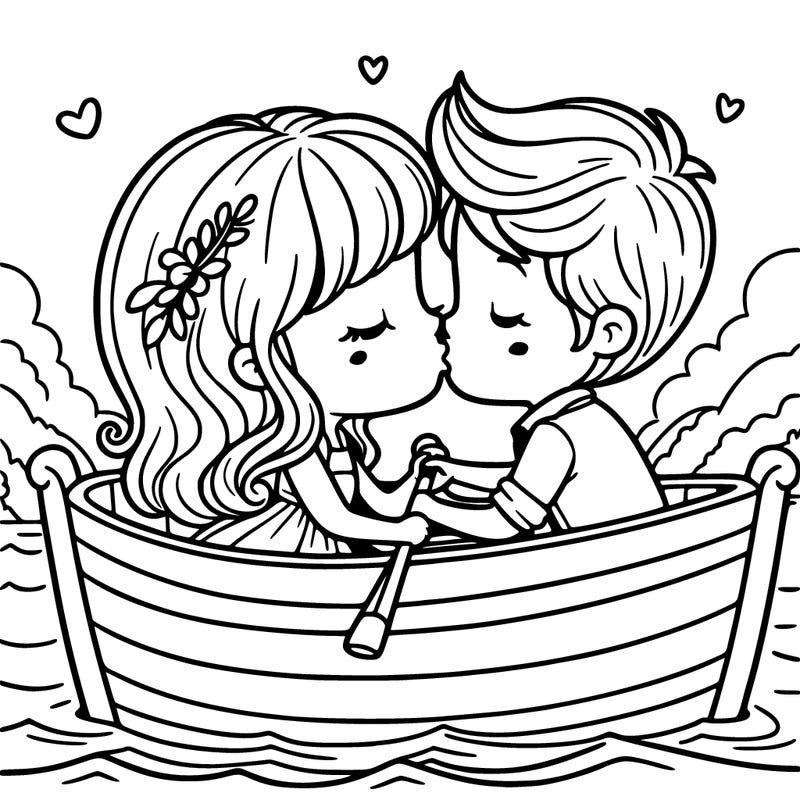a girl and a boy on a boat kissing
