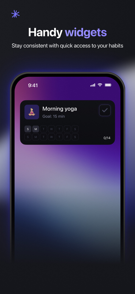 Wisey: Habit Builder - Wisey habit builder app widget on iPhone home screen displaying a morning yoga goal