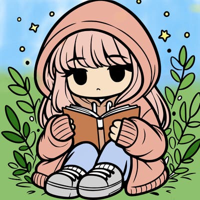 girl in oversized hoodie reading a book