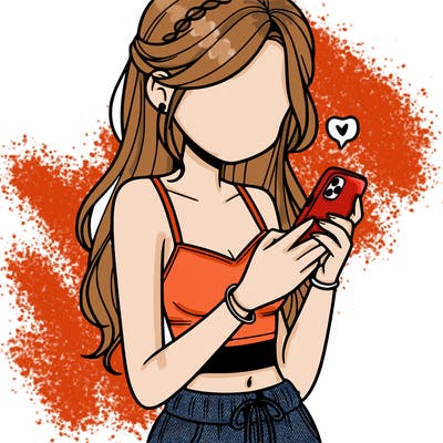 girl with crop top texting on her phone