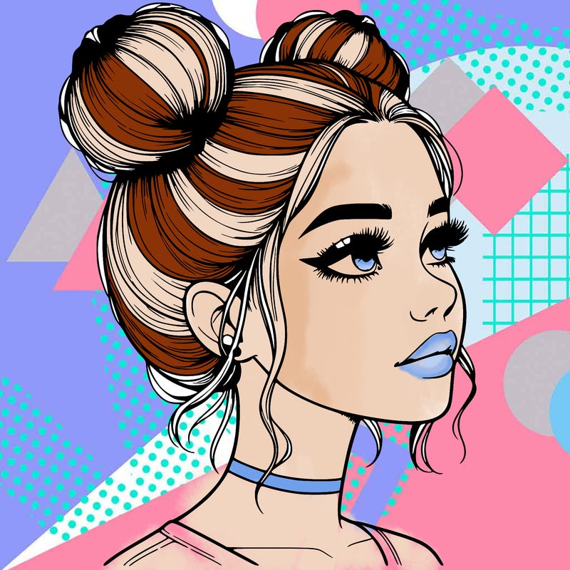 realistic girl with buns on the top of her head