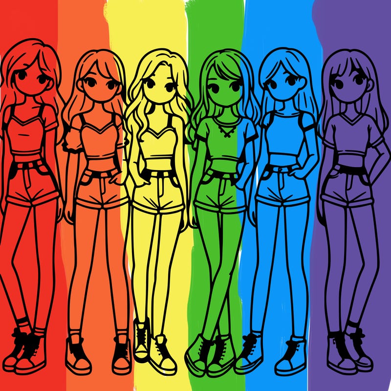 a group of girls wearing crop tops and shorts