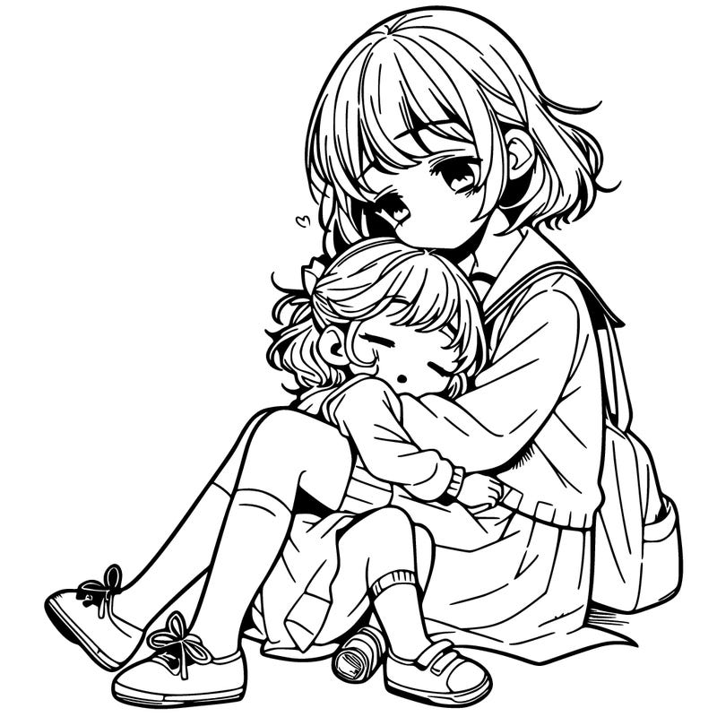 little sis and big sis cuddles cute manga