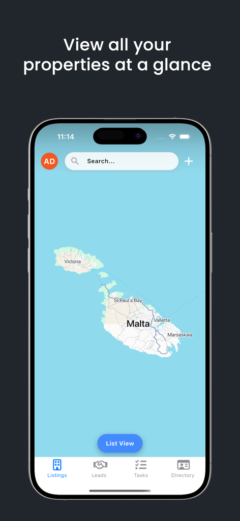 REAP CRM app interface showing real estate property listings on a map view for agents