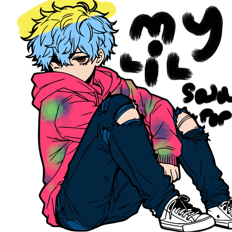 a male hoddie ripped jeans messy hair anime