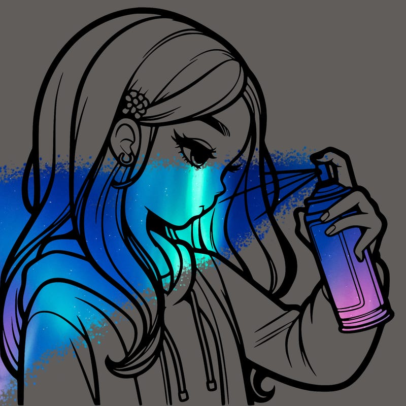 a realistic girl spray painting
