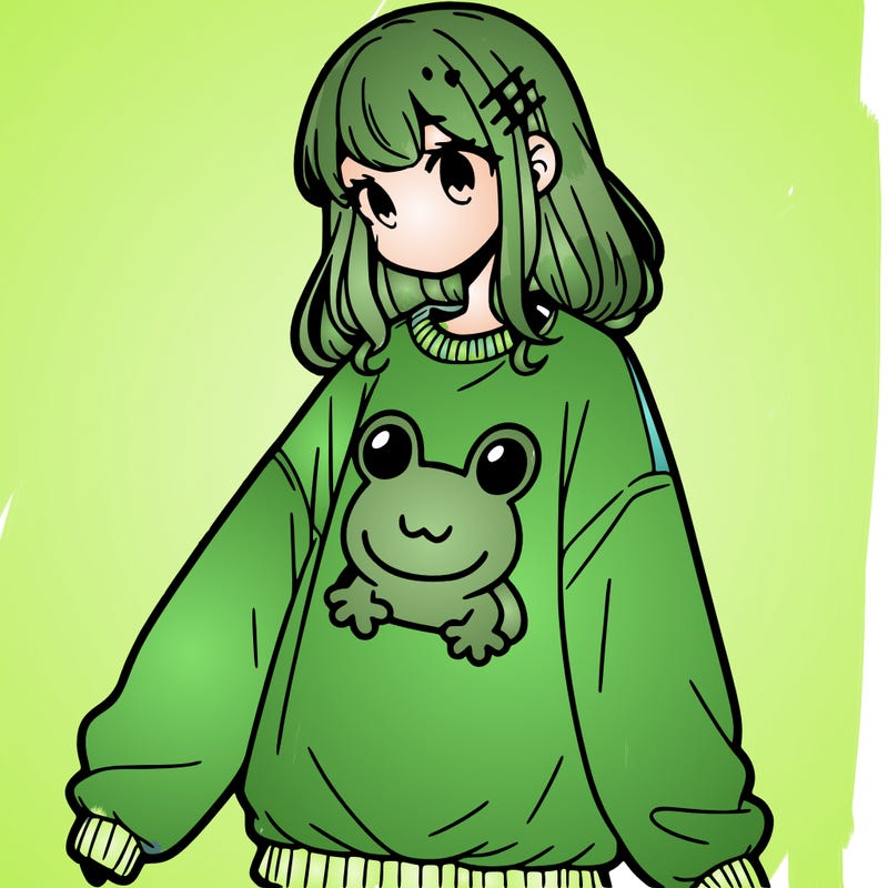 girl wearing frogging sweatshirt