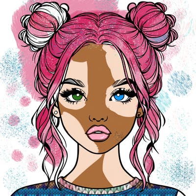 realistic girl with two buns in hair and lips