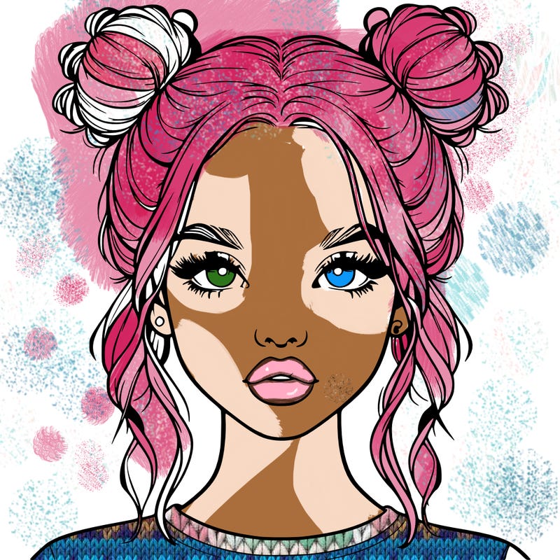 realistic girl with two buns in hair and lips