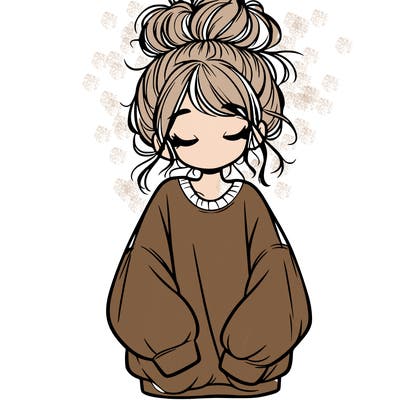 girl with baggy sweatshirt and messy bun